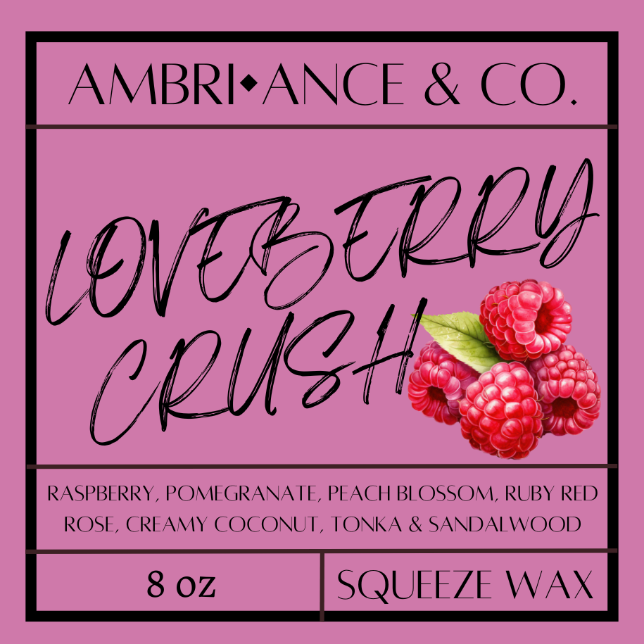 Loveberry Crush Squeeze Wax Melts 8oz Pouch. Ambri-ance & Co Product